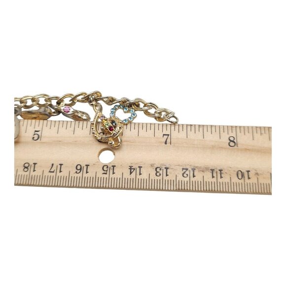 Multi Charm Shoe Heart Pearl Chain Bracelet Foldover Closure Gold Tone Vintage - Picture 6 of 6